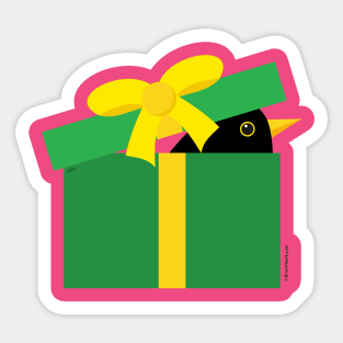 Cute Blackbird Peeking Out Of A Gift Box Sticker